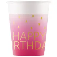 Set de 8 pahare de hârtie roz cu inscripția "Happy Birthday", 200ml