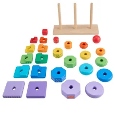 Set de joacă Fisher-Price Sortator de forme colorate și piramidă de construcție - Mattel imaginea 3