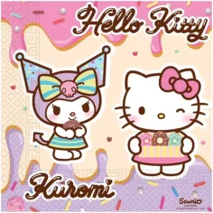 Set de șervețele de hârtie Hello Kitty și Kuromi - cu 2 straturi, 33 x 33 cm, 20 buc.