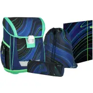 Spirit: Blue Stripes dungi albastre-verzi pe fundal negru ghiozdan, rucsac set de 4 bucăți 41x20x32cm