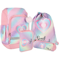 Spirit: Geantă/rucsac școlar cu inimioare, set de 4 piese, 32x19x44 cm