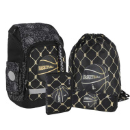 Spirit: Geantă școlară/rucsac cu imprimeu de baschet, set de 4 piese, 32x19x44 cm