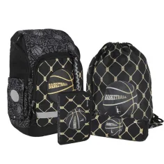 Spirit: Geantă școlară/rucsac cu imprimeu de baschet, set de 4 piese, 32x19x44 cm