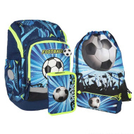 Spirit: Geantă școlară/rucsac cu model de fotbal, set de 4 piese 32x19x44 cm