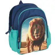 Spirit: Rucsac școlar albastru cu model de leu, dimensiuni 24x13x31cm