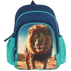 Spirit: Rucsac școlar albastru cu model de leu, dimensiuni 24x13x31cm imaginea 3