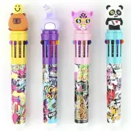 Stilou cu bilă cu 10 culori, design cu animale haioase, diverse modele, 1 buc.