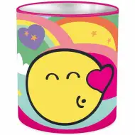 Suport de birou metalic pentru instrumente de scris, în formă de cilindru cu emoji, 10x11 cm.