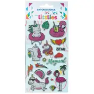 The Littlies: Set de autocolante 3D pufoase cu unicorni minunați pe coală de 10x22 cm