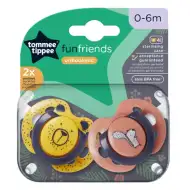 Tommee Tippee: Set de 2 suzete ortodontice FunFriends, disponibil în mai multe variante (0–6 luni)