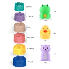 Touchball: Set de joc pentru dezvoltarea simțului tactil cu 9 piese pentru construirea unui turn, cu figurine de animale imaginea 2