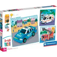 Vehicule de salvare puzzle Supercolor 3x48 bucăți - Clementoni