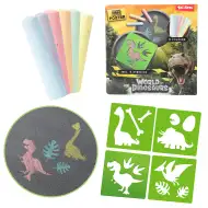 World of Dinosaur: Set de cretă de asfalt cu șablon de dinozaur