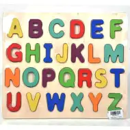 ABC litere mari forme puzzle colorat lemn 26 bucăți set