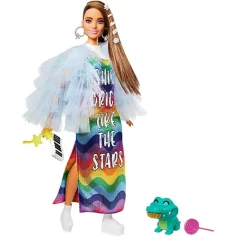 Barbie: Extravagant păpușă în haine curcubeu - Mattel imaginea 2