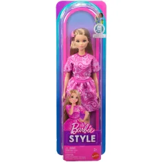 Barbie: Fashionista Prietene stilate păpușă de modă cu rochie roz cu model de fular - Mattel