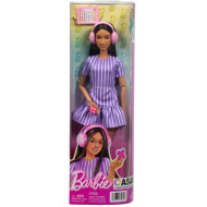 Barbie: Păpușă de modă Fashionista Prietene stilate cu căști, în rochie mov – Mattel