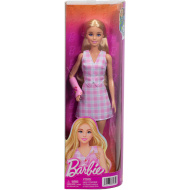 Barbie: Păpușă de modă Fashionista Prietene stilate în ghips, cu rochie roz în carouri – Mattel