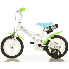 Bluey 12” bicicletă pentru copii cu suport pentru sticlă și roți laterale de culoare albă-albastră-verde – Dino Bikes bicicletă imaginea 2