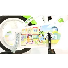 Bluey 12” bicicletă pentru copii cu suport pentru sticlă și roți laterale de culoare albă-albastră-verde – Dino Bikes bicicletă imaginea 4