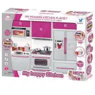 Bucătărie modernă culoarea roz cu sunete și lumini