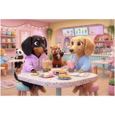 Câini Dachshund într-o cafenea puzzle de 300 de piese - Trefl imaginea 2