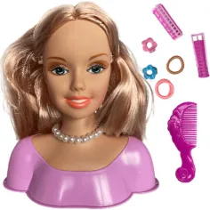 Cap de păpușă cu păr lung și blond pieptănabil cu agrafe de păr si accesorii imaginea 2