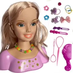 Cap de papusa pieptanabila cu par blond, fundite si accesorii imaginea 2