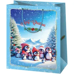 Cardex: Sac de cadou mediu cu pinguini de Crăciun 17x10x23cm