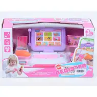 Casă de marcat cu cititor cod de bare culoarea mov, sunete și lumini