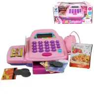 Casă de marcat electronică roz cu lumină și sunet, bani de jucărie 25x14cm