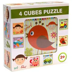 Cub de puzzle cu modele pentru fete și băieți 4 bucăți