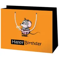 Dimensiune mijlocie "Happy Birthday" șoarece pungă cadou 18x23x10cm
