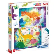 Dinozauri veseli Supercolor 2 in 1 puzzle 2x60 bucăți - Clementoni