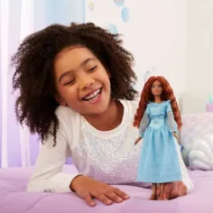 Disney Mica Sirenă: Ariel păpușă în rochie albastră 30cm - Mattel imaginea 5