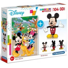 Disney: Puzzle cu Mickey Mouse de 104 piese + model 3D Mickey - Clementoni