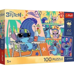 Disney Stitch Zile de Plajă 100buc. UFT puzzle cu poster - Trefl