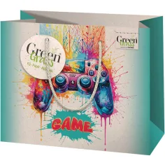 Geantă de cadou premium de dimensiune medie cu model Green Grass Gamer 18x10x23cm