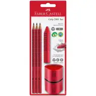 Faber-Castell: Grip set instrumente de scris roşu cu ascuţitoare