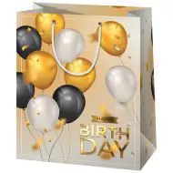 Happy Birthday! baloane auriu pungă cadou dimensiune medie 18x10x23cm