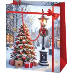 Atmosferă de Crăciun pe stradă geantă de cadouri exclusivă 26x13x33cm