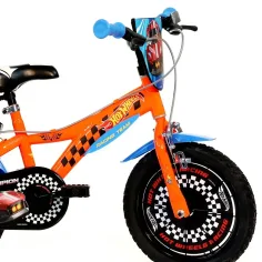 Hot Wheels 16” bicicletă pentru copii cu suport pentru sticlă și roți laterale de culoare portocalie-neagră – bicicleta Dino Bikes imaginea 3