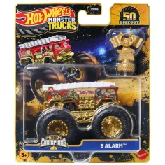 Hot Wheels Monster Trucks: 5 Alarm campion mașină mică cu trofeu 1/64 - Mattel