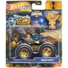 Hot Wheels Monster Trucks: Great Bite campion mașină mică cu trofeu 1/64 – Mattel