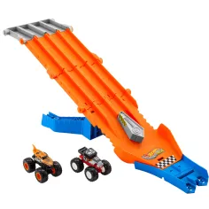Hot Wheels Monster Trucks: Set de pistă de urmărire cu 2 mașinuțe - Mattel imaginea 2