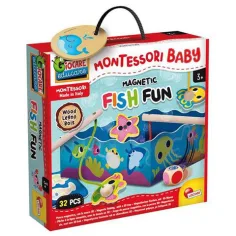 Joc de pescuit magnetic din lemn Montessori pentru bebeluși