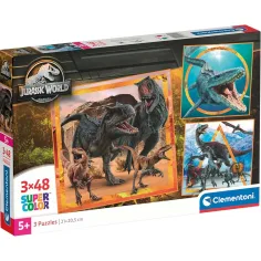 Puzzle Supercolor 3x48 bucăți Jurassic World - Clementoni
