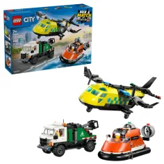 LEGO® City: Aeronava, camion cu braț telescopic și vehicul cu pernă de aer remix (60505)
