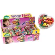 LENA: Set mărgele lemn în formă de inimioară în suport