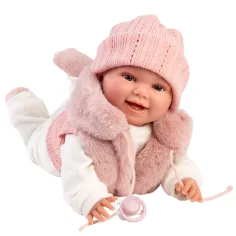 Llorens: Chloe 38cm păpușă plângătoare în vestă roz imaginea 3